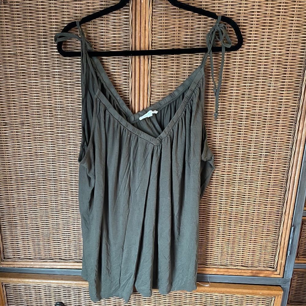 Free+Good Tie Shoulder Olive Green Top